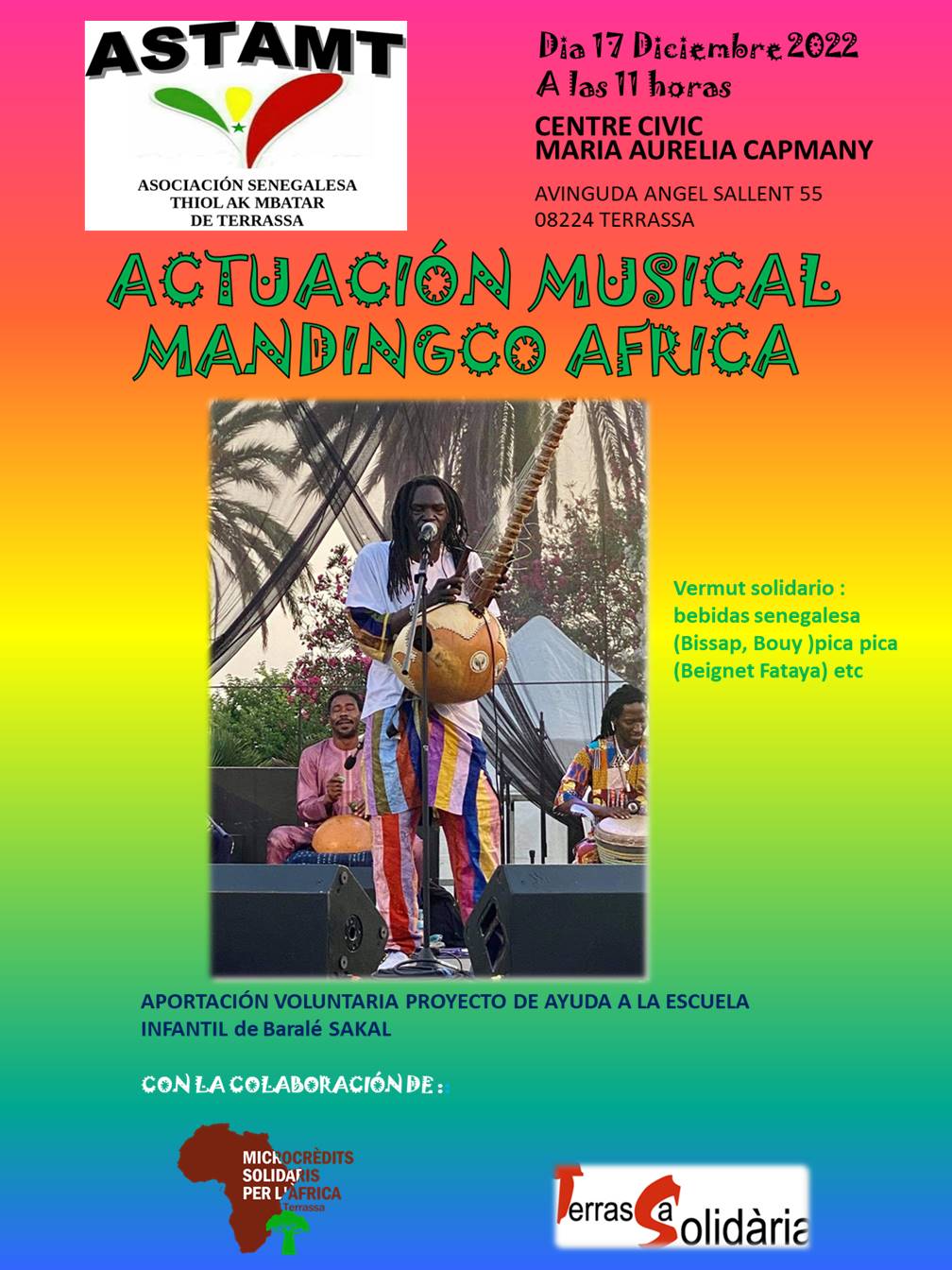 cartell de l'actuació solidària musical del grup Mandigco Àfrica
