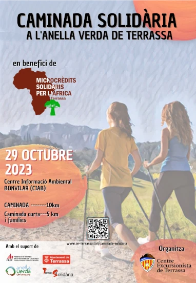 cartell caminada solidaria a l'anella verda de Terrassa 29 d’octubre 2023