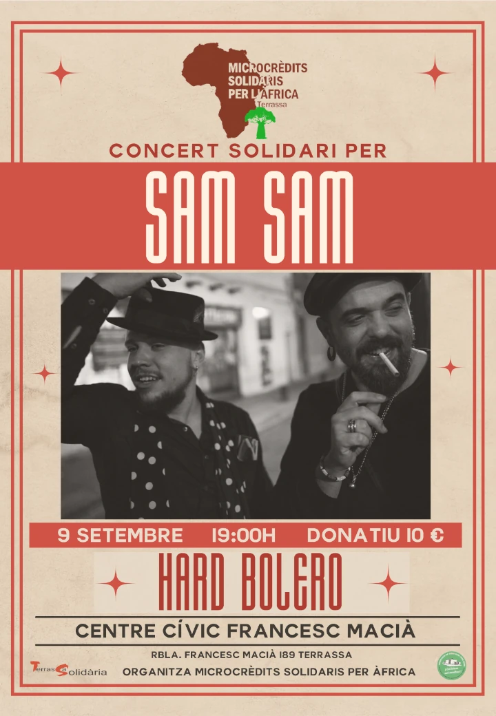 cartell concert solidari per Sam Sam organitzat per Microcrèdits Solidaris per Àfrica